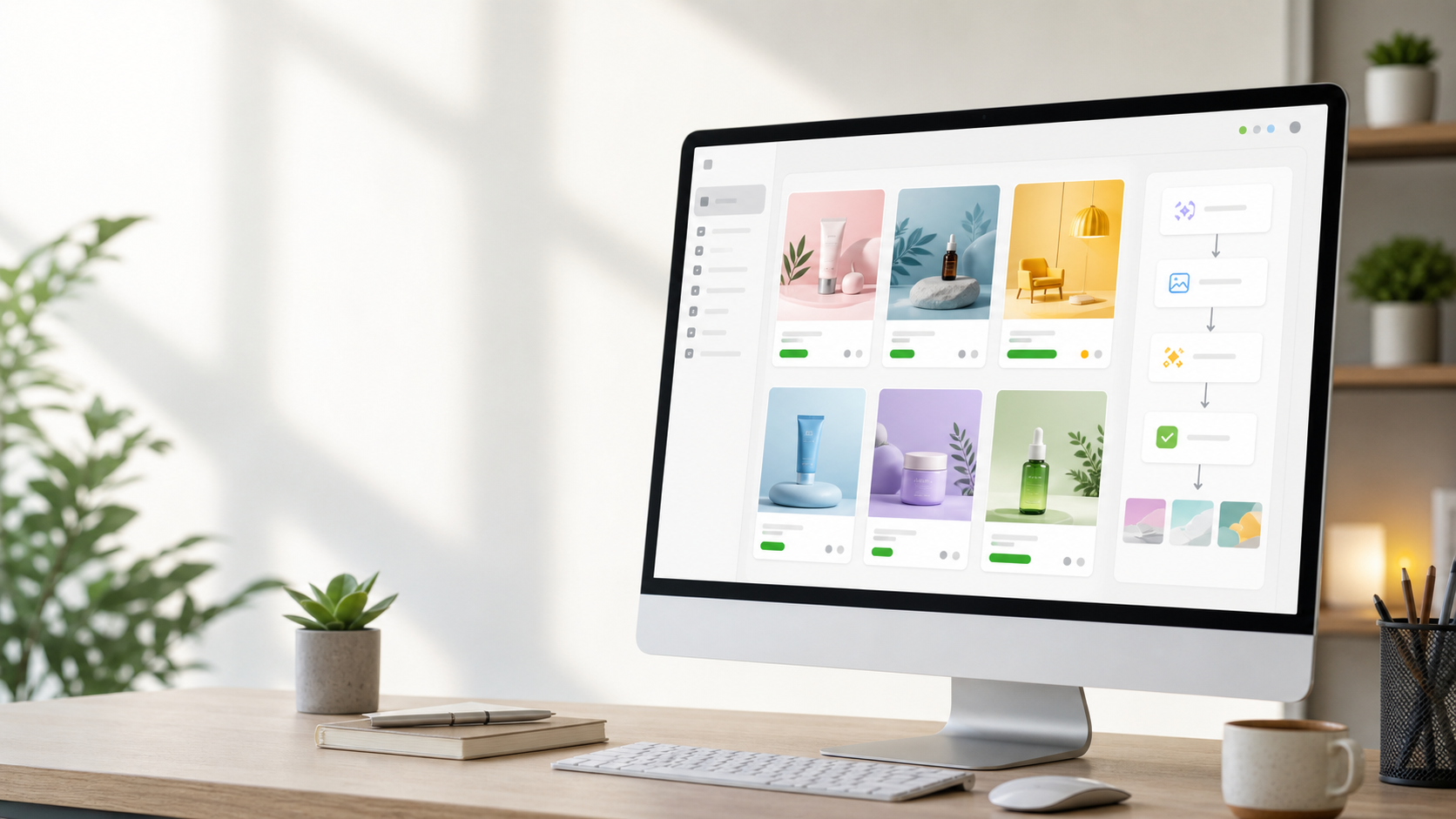 A modern preview generation workspace showing multiple generated visual concepts.